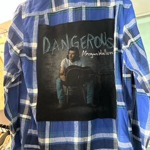 Modern Vintage Blue and Green Plaid Morgan Wallen Men's Shirt